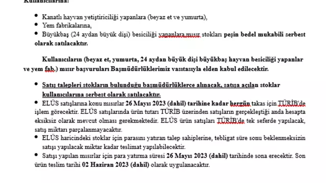 Toprak Mahsullerı Ofısı Genel Müdürlügü, Mısır Satışı.-1