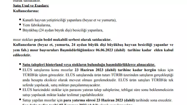 Toprak Mahsullerı Ofısı Genel Müdürlügü Mısır Satışı-1