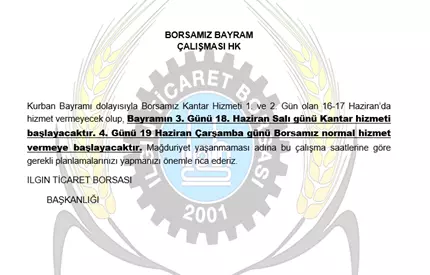Kurban Bayramı Çalışması Hk.