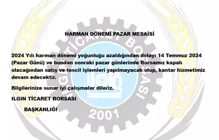 Borsamız Harman Dönemi Pazar Mesaisi