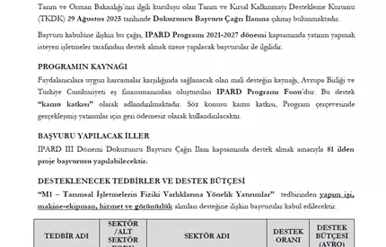 2021-2027 Ipard Iıı Donem Dokuzuncu Başvuru Çağrı İlanı