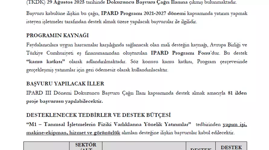 2021-2027 Ipard Iıı Donem Dokuzuncu Başvuru Çağrı İlanı