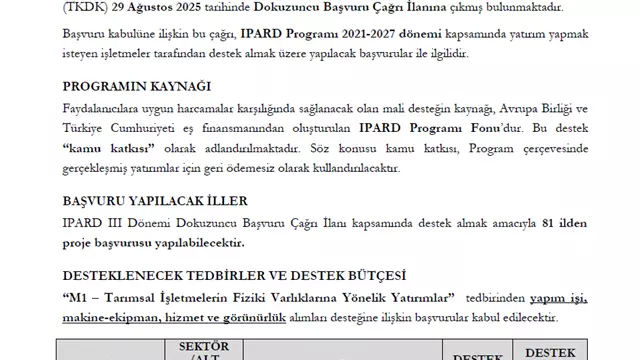 2021-2027 Ipard Iıı Donem Dokuzuncu Başvuru Çağrı İlanı-1