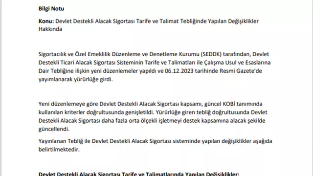 Devlet Destekli Alacak Sigortası Tarife Ve Talimat Tebliği-1