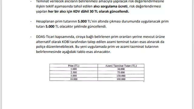 Devlet Destekli Alacak Sigortası Tarife Ve Talimat Tebliği-2