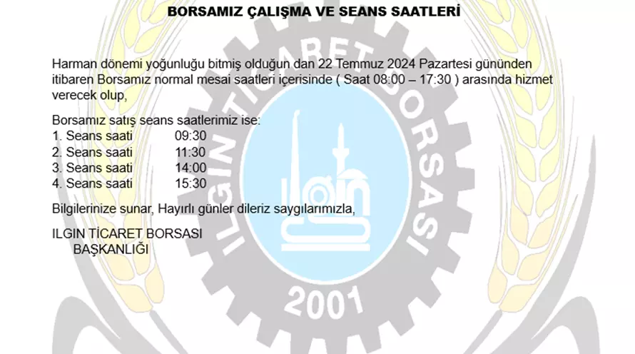 Borsamız Çalışma Ve Seans Saatleri