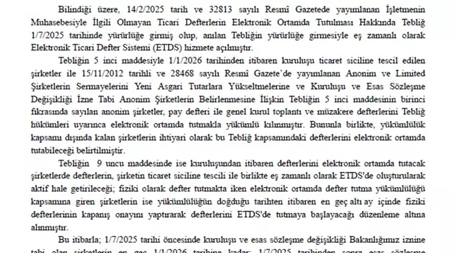 ELEKTRONİK TİCARİ DEFTER SİSTEMİ (ETDS)