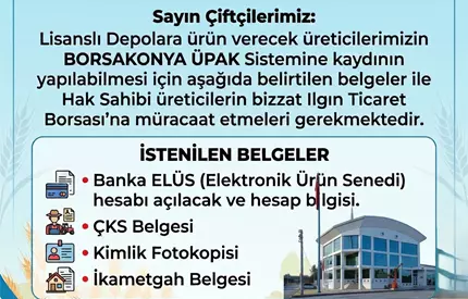 BORSAKONYA ÜPAK KAYITLARININ YAPILA BİLMESİ İÇİN GEREKLİ EVRAKLAR