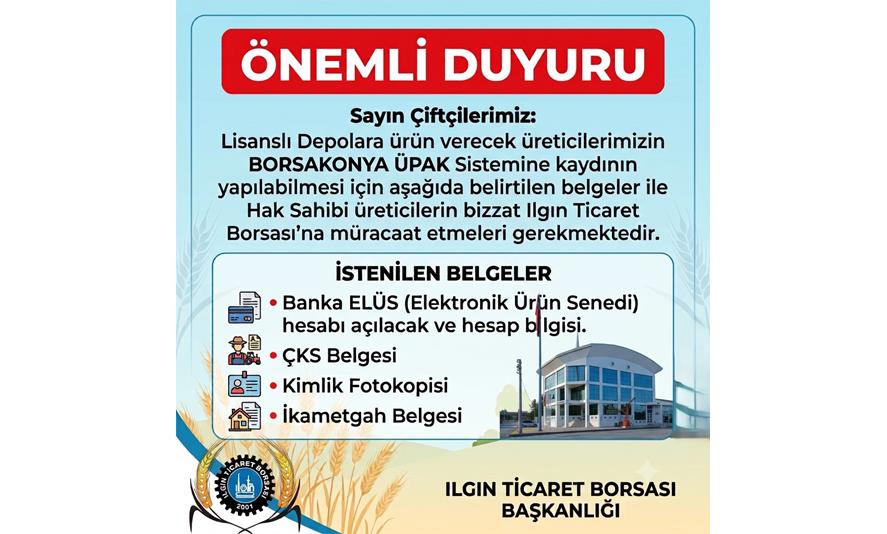 BORSAKONYA ÜPAK KAYITLARININ YAPILA BİLMESİ İÇİN GEREKLİ EVRAKLAR