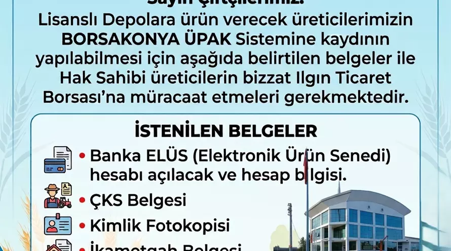 BORSAKONYA ÜPAK KAYITLARININ YAPILA BİLMESİ İÇİN GEREKLİ EVRAKLAR